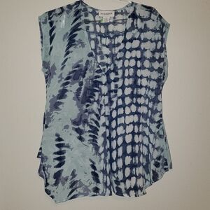 Small Peck & Peck Mismatch Blue Tie Dye Cap Sleeve Top